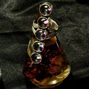 ~S7 1/4~Long, Elegant,Mystic Topaz Ring/5 Colorful, Bright Sparkly Round Stones~